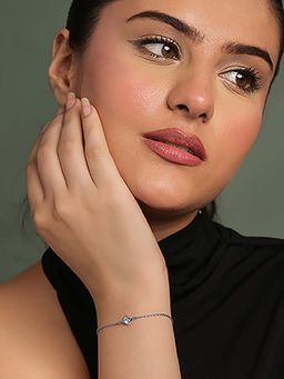 CLARA - 925 Silver Platinum Plated Livia Solitaire Adjustable Chain Bracelet
