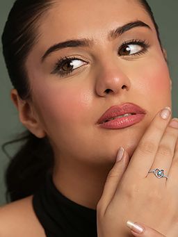 CLARA - Silver Swiss Zircon Platinum Plated Size Adjustable Olesya Heart Finger Ring