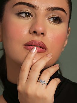 CLARA - Silver Swiss Zircon Platinum Plated Size Adjustable Fia Butterfly Finger Ring