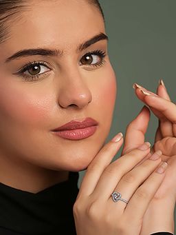 CLARA - 925 Silver Platinum Plated Size Adjustable Bianca Solitaire Finger Ring