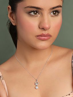 CLARA - 925 Silver Platinum Plated Dante Pearl Pendant with Chain
