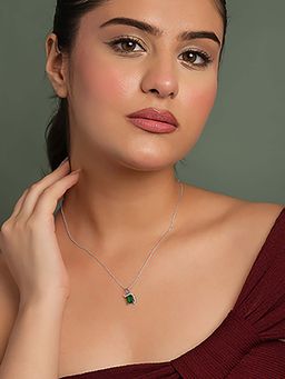 CLARA - 925 Silver Platinum Plated Oriana Green Pendant with Chain for Women