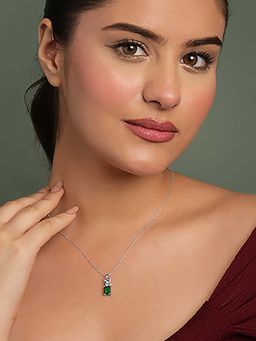 CLARA - 925 Silver Platinum Plated Ginevra Green Pendant with Chain for Women