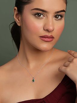 CLARA - 925 Silver Platinum Plated Chiara Green Pendant with Chain for Women