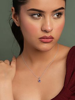 CLARA - 925 Silver Platinum Plated Romina Purple Pendant with Chain for Women
