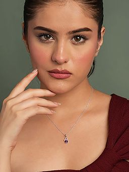 CLARA - 925 Silver Platinum Plated Venti Purple Heart Pendant with Chain