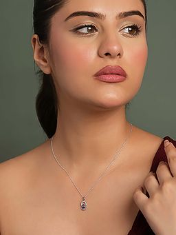 CLARA - 925 Silver Platinum Plated Asti Purple Pendant with Chain for Women