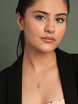 CLARA - 925 Silver Platinum Plated Cielo Pink Pendant with Chain for Women