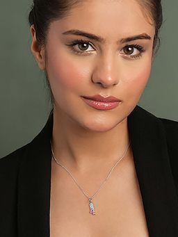CLARA - 925 Silver Platinum Plated Giada Pendant with Chain for Women