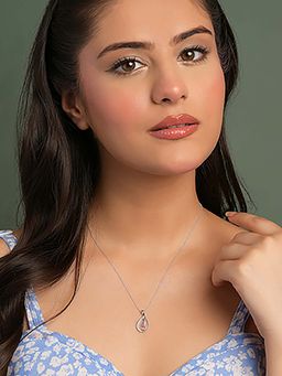CLARA - 925 Silver Platinum Plated Meconi Pink Pendant with Chain for Women
