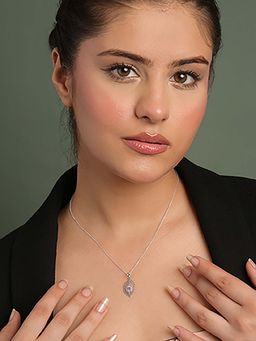 CLARA - 925 Silver Platinum Plated Diu Pink Pendant with Chain for Women