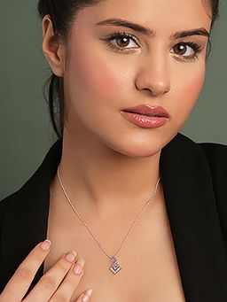 CLARA - 925 Silver Platinum Plated Rosabella Pink Pendant with Chain for Women