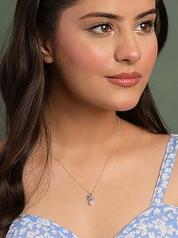 CLARA - 925 Silver Platinum Plated Mirella Pearl Pendant with Chain for Women