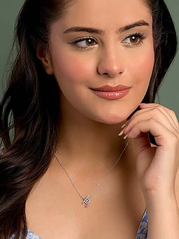 CLARA - 925 Silver Platinum Plated Terza Pendant with Chain for Women