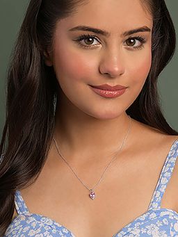 CLARA - 925 Silver Platinum Plated Cimone Purple Heart Pendant with Chain