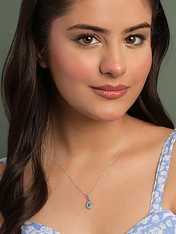 CLARA - 925 Silver Platinum Plated Freni Sky Blue Pendant with Chain for Women
