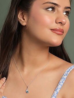 CLARA - 925 Silver Platinum Plated Orsel Sky Blue Pendant with Chain for Women