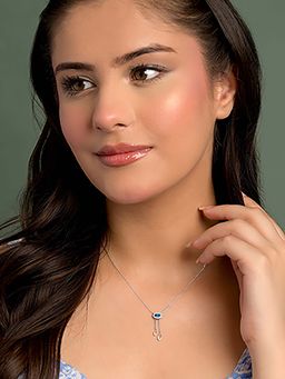CLARA - 925 Silver Platinum Plated Via Pendant with Chain for Women