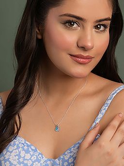 CLARA - Silver Platinum Plated Sky Blue Peacock Pendant with Chain for Women