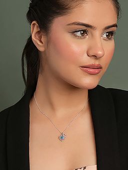 CLARA - 925 Silver Platinum Plated Amata Sky Blue Heart Pendant with Chain