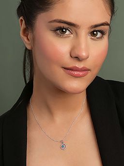 CLARA - 925 Silver Platinum Plated Rici Sky Blue Pendant with Chain for Women