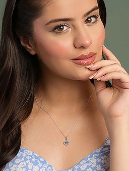 CLARA - 925 Silver Platinum Plated Genna Sky Blue Pendant with Chain for Women