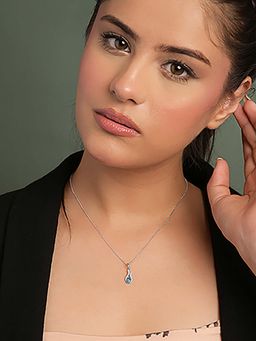CLARA - 925 Silver Platinum Plated Nilda Sky Blue Pendant with Chain for Women