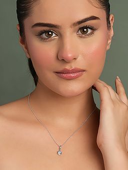 CLARA - 925 Silver Platinum Plated Nella Sky Blue Pendant with Chain for Women