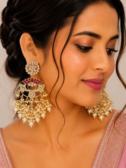Designbox - Kundan Pearl Chandbali Earrings