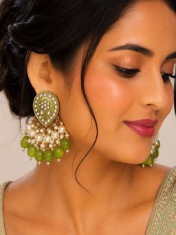 Designbox - Mehendi Green Pearl Drop Earrings