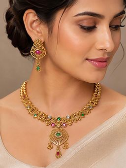 Mystic - Matt Gold Plated Multicolor Necklace Set | Grand Traditional Jewellery for Women