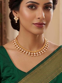 Mystic - Gold Plated Pearl Choker Set | Elegant Party and Festive Jewellery