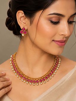Mystic - Gold Plated Ruby Kundan Jewellery Set | Grand Festive Fashion