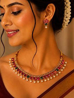 Mystic - Gold Plated Ruby and Green Kundan Choker Set| Opulent Ethnic Elegance