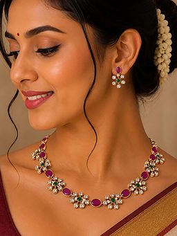 Mystic - Gold Plated Floral Multicolor Necklace Set | Glam Party Wear Jewellery