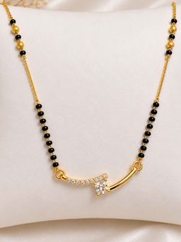 Mystic - Modern Gold Tone Mangalsutra with Curved Crystal Bar Pendant