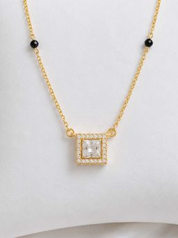 Mystic - Gold Black Bead Mangalsutra with Square Halo Crystal Pendant