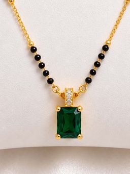 Mystic - Gold Finish Green Emerald Cut Stone Mangalsutra Necklace