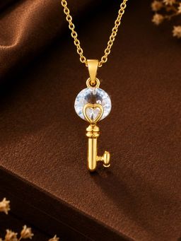 Mystic - Gold Finish Key Charm Crystal Pendant Chain