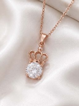 Mystic - Rose gold Finish Chic Crown Pendant Necklace with Solitaire Crystal