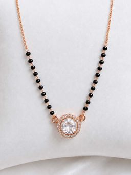 Mystic - Rose gold Finish Round Halo Mangalsutra with White Solitaire Crystal