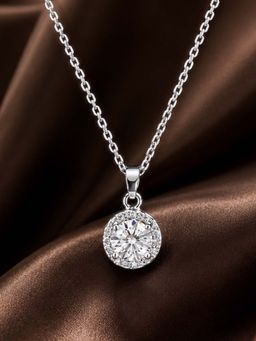 Mystic - Rhodium Finish Solitaire Pendant Chain with Sparkling White Crystal