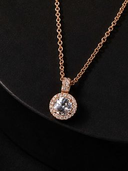 Mystic - Rose gold Tone Solitaire Pendant Chain with Sparkling White Crystal
