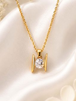 Mystic - Gold Finish Sparkling Solitaire Pendant Necklace