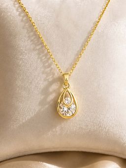 Mystic - Gold Finish Teardrop Pendant Chain with Sparkling White Crystal