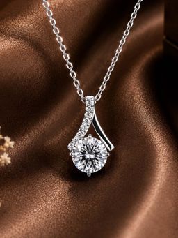 Mystic - Rhodium Finish Twist Pendant Necklace with White Crystal Stone