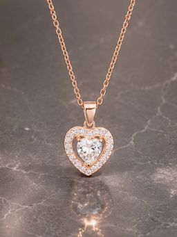 Mystic - Rose gold Sparkling Heart Pendant Chain with Halo White Crystal