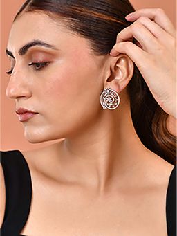 Silvermerc Designs - Silver Plated American Diamond Latest Statement Earrings For Women