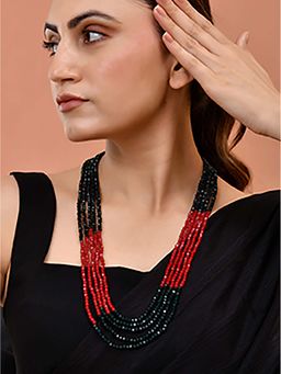 Silvermerc Designs - Long Multi Strand Beaded Necklace Red Black Daily Wear Jewellery