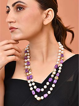 Silvermerc Designs - Gold Plated Pearl Purple Necklace Long Layered Jewellery for Women